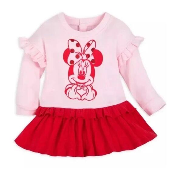 New DISNEY Store Baby Minnie Mouse Pink Red Dress Infant 9-12 Months 2 PC Set - Picture 1 of 8